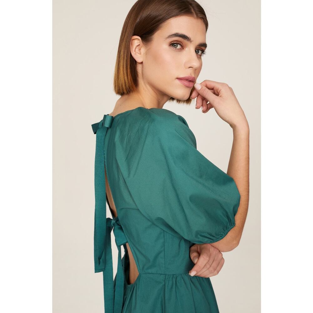 Peter Som Collective Green Puff Sleeve Tiered Tie Back Mini Dress Size 6 - Picture 2 of 15